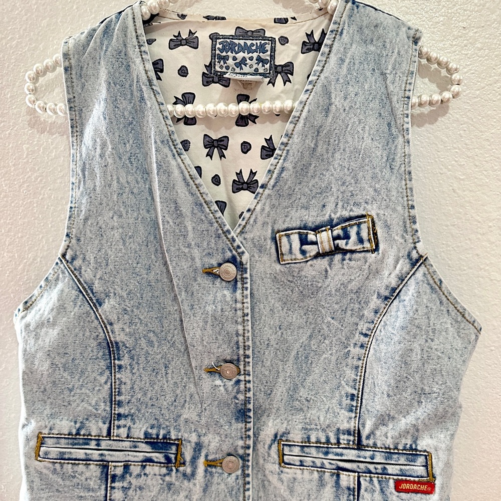 VTG 80s 90s Jordache Denim Vest with Bows - Picture 11 of 16